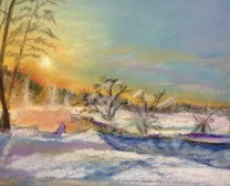 Winter's Sunset Pastel Drawing